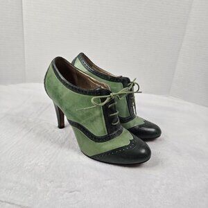 Vintage Prus La Vistrise Vero Cuoio Leather Green Oxford Heels Womens 7.5